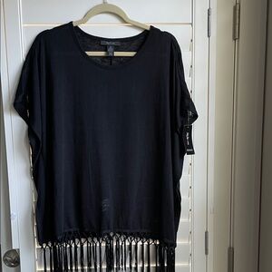 Style & Co. Women's Black Fringe Hem Blouse top NWT